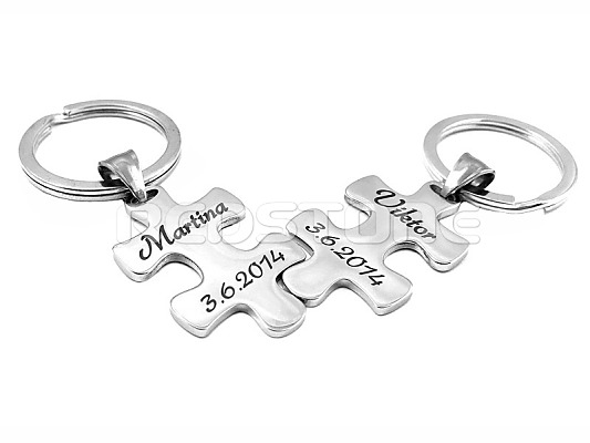 Oceľové kľúčenky pre páry v tvare puzzle